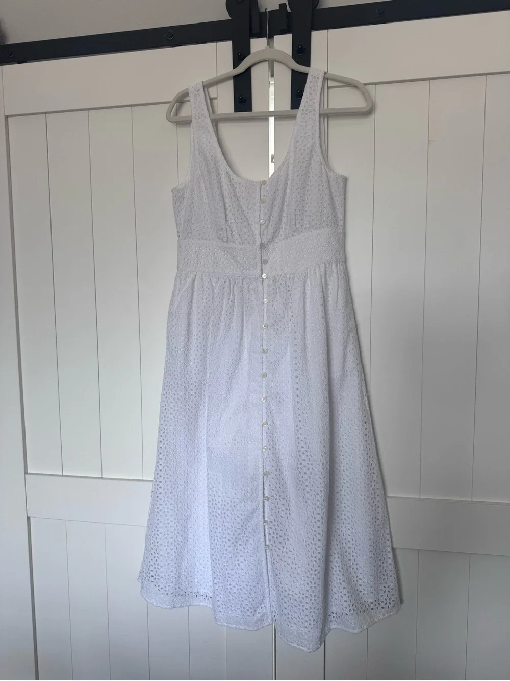 J. Crew White Eyelet Button Midi Dress